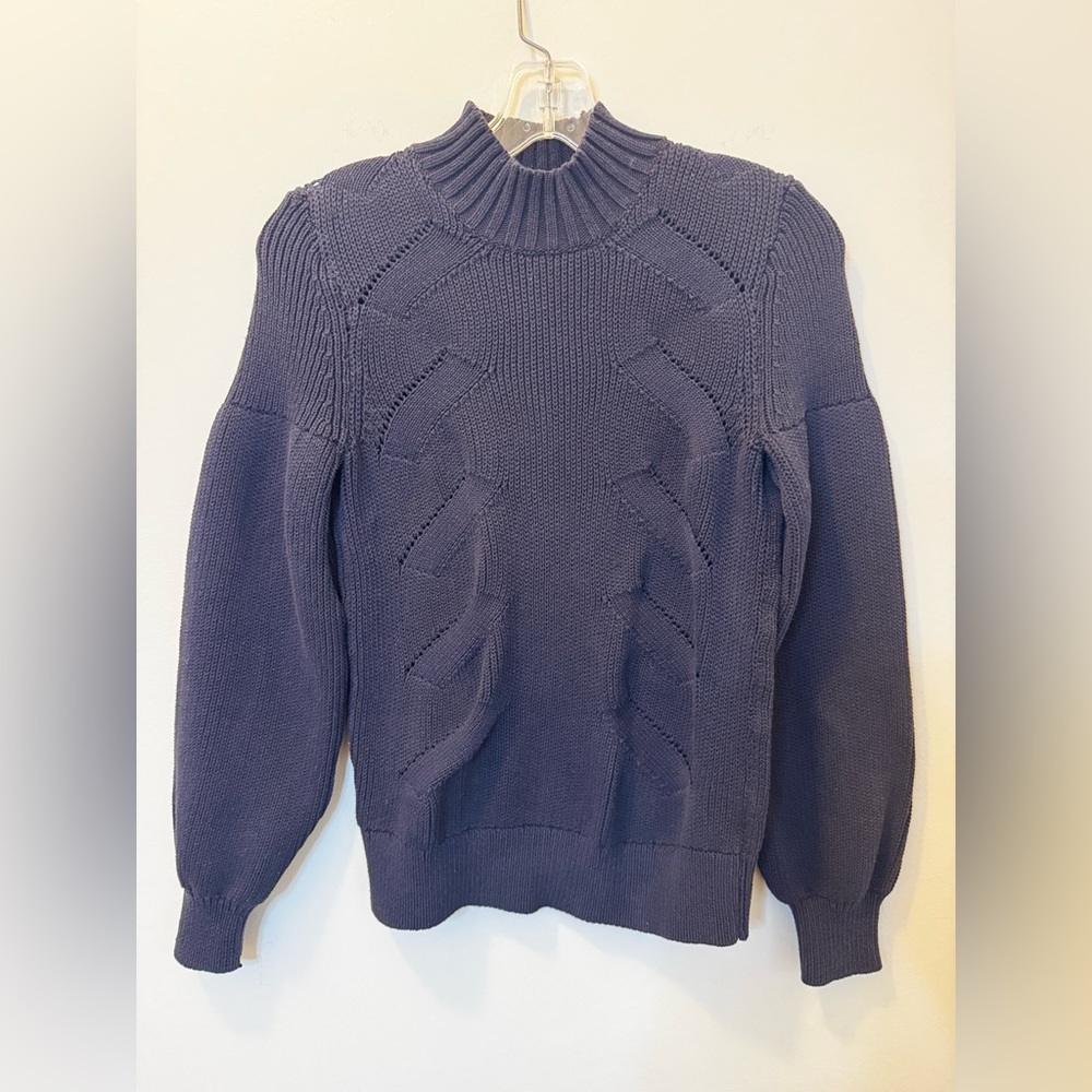 Ann Taylor women’s cable knit mock neck navy sweater